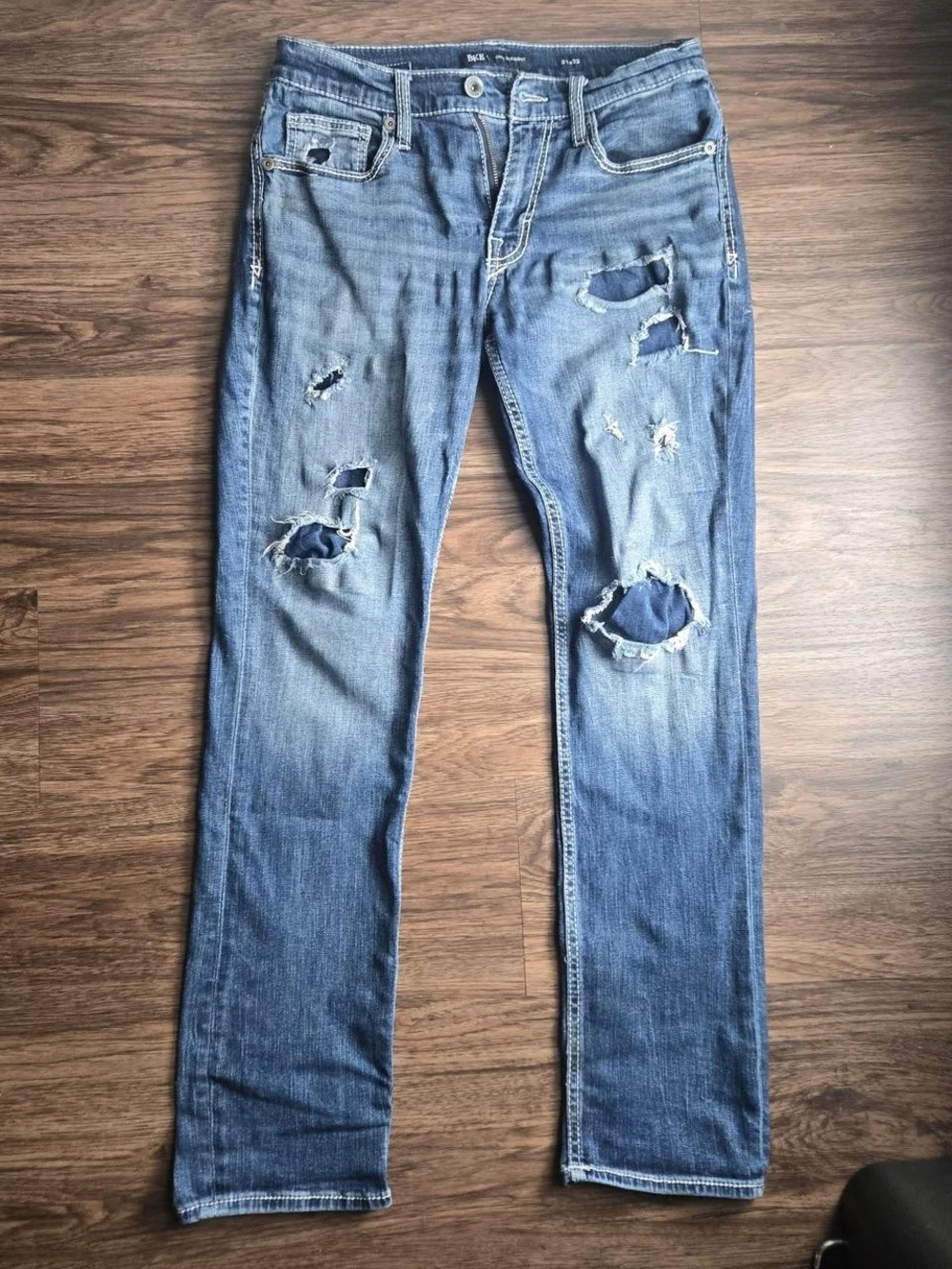 Distressed Blue Denim Jeans - Classic Slim Fit